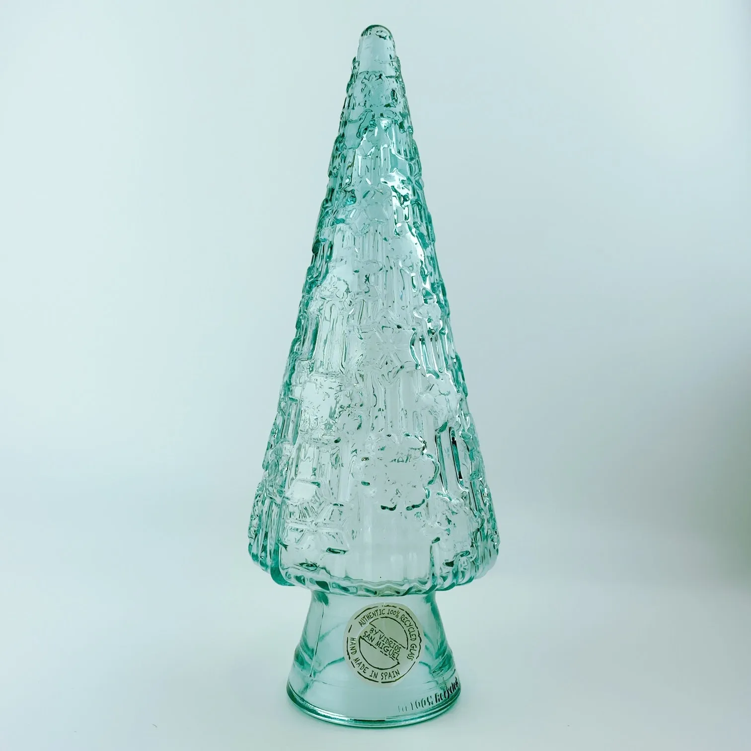 Authentic San Miguel 100% Recycled Glass Tall Christmas Tree Decoration 13" Made In Spain