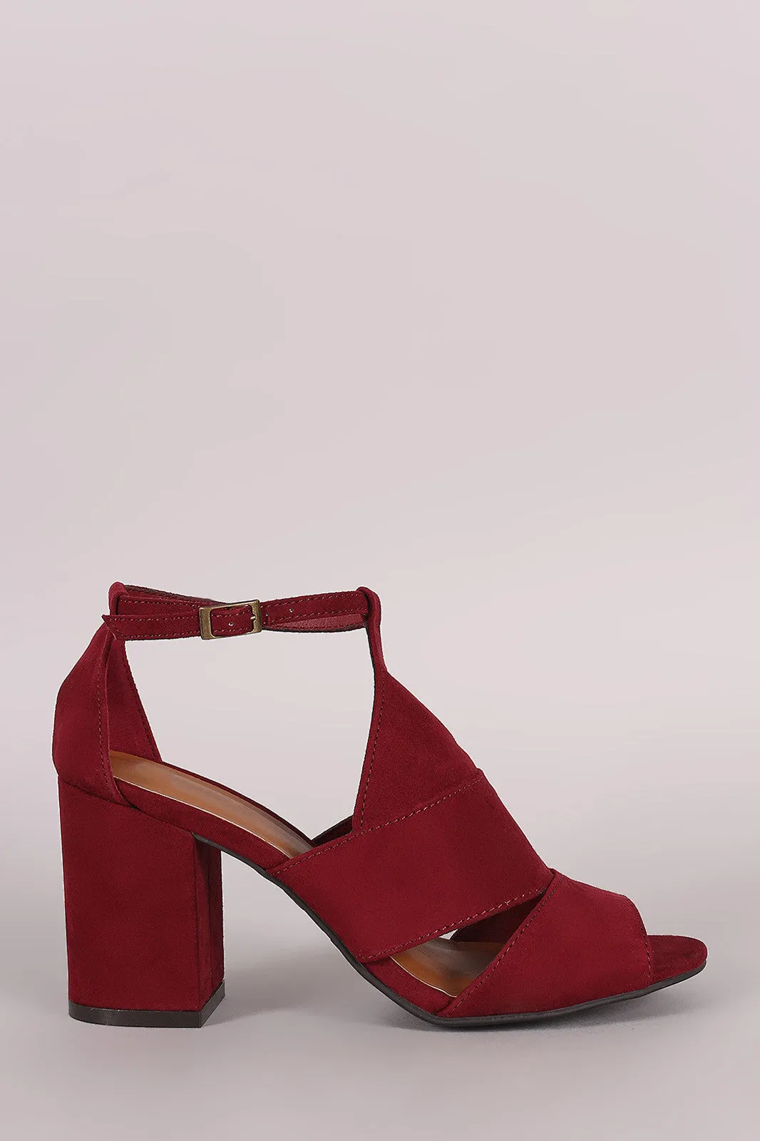 Bamboo Suede Cutout Ankle Strap Chunky Mule Heel