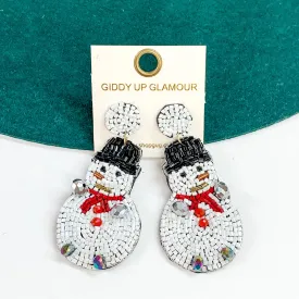 Beaded Snowman Earrings in White