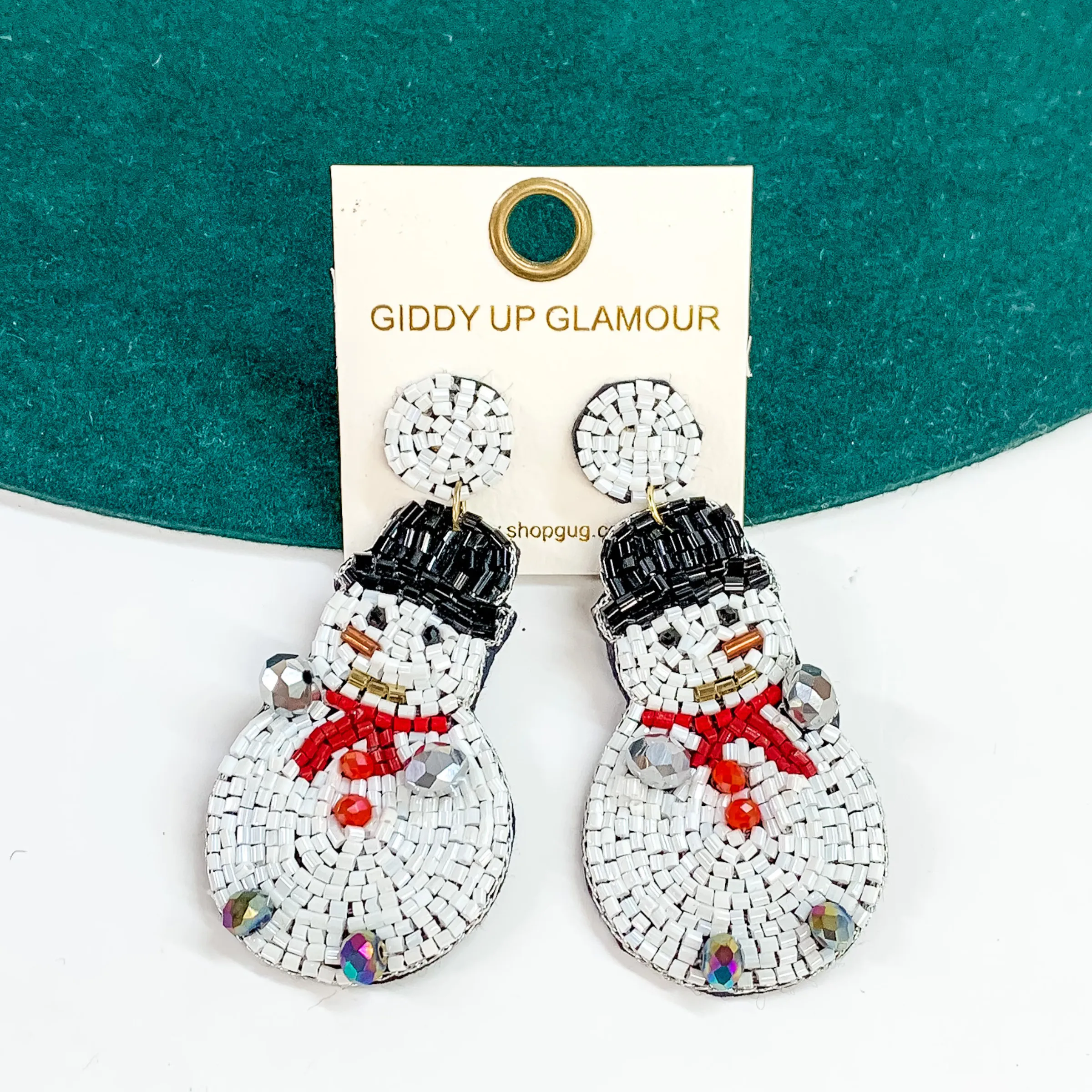 Beaded Snowman Earrings in White