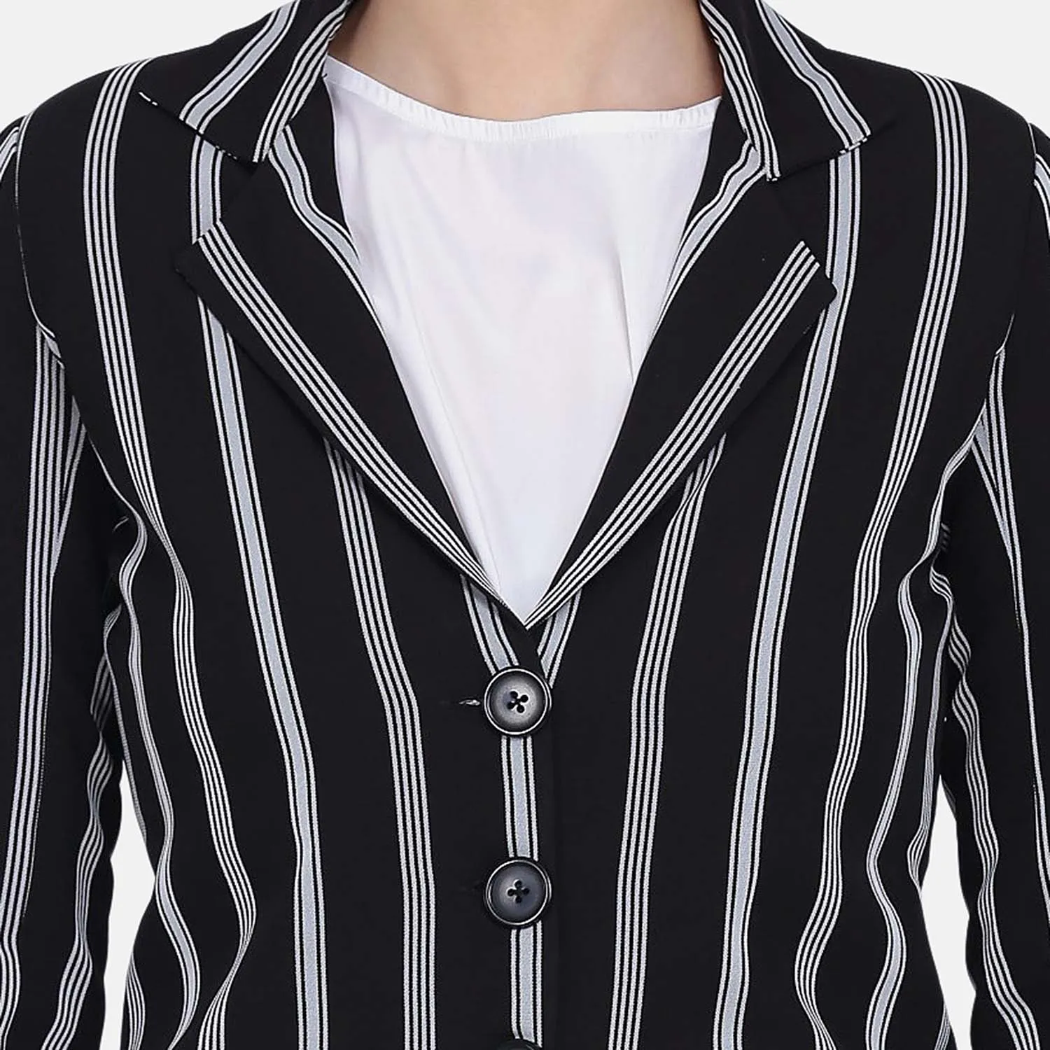 Black Striped  Women's Formal Poly Crepe Pant suit