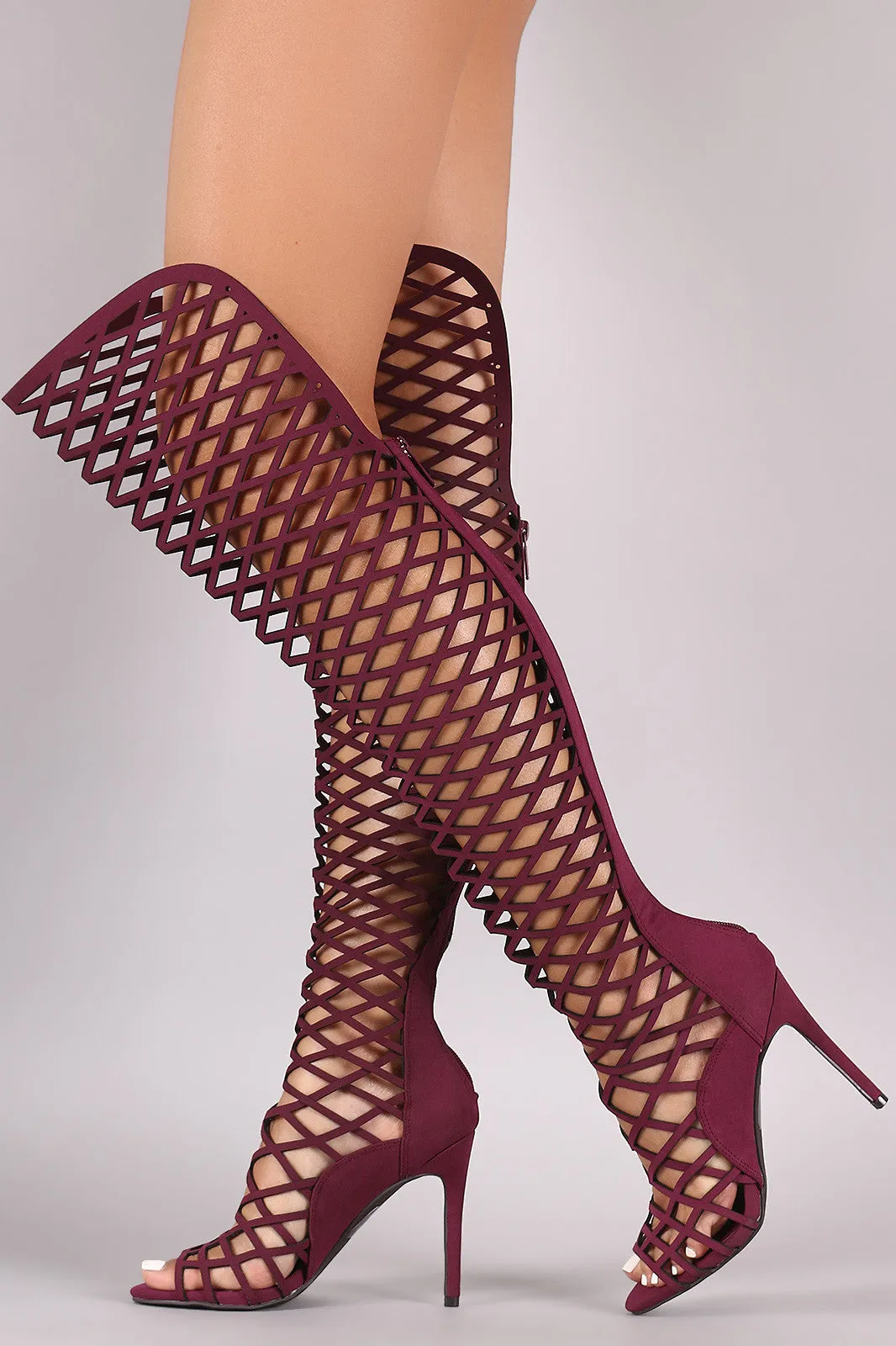 Breckelle Caged Lace-Up Gladiator Stiletto Heel