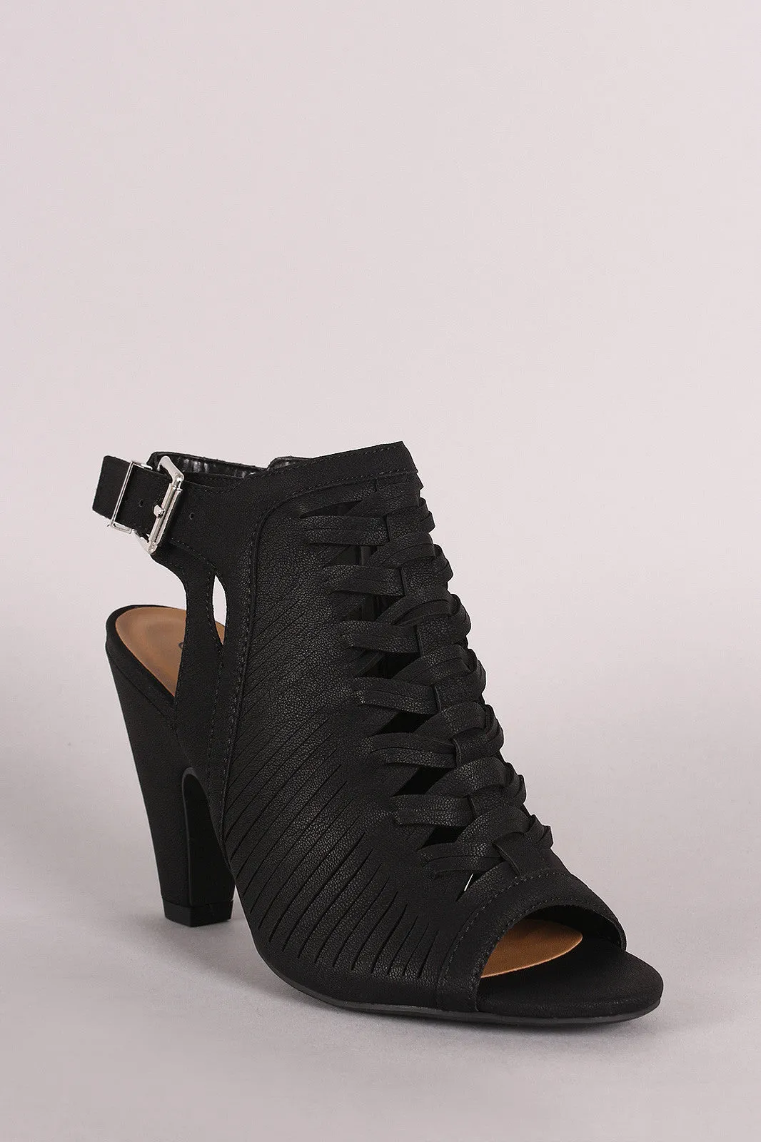 City Classified Woven Slashed Open Toe Mule Heel