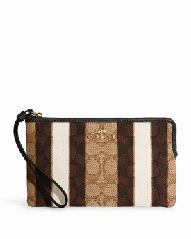 Coach Women's Khaki & Black Multi Large Corner Zip Wristlet In Signature Jacquard With Stripes