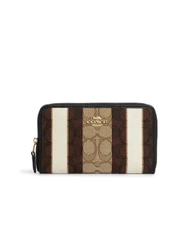 Coach Women's Khaki & Black Multi Medium Id Zip Wallet In Signature Jacquard With Stripes