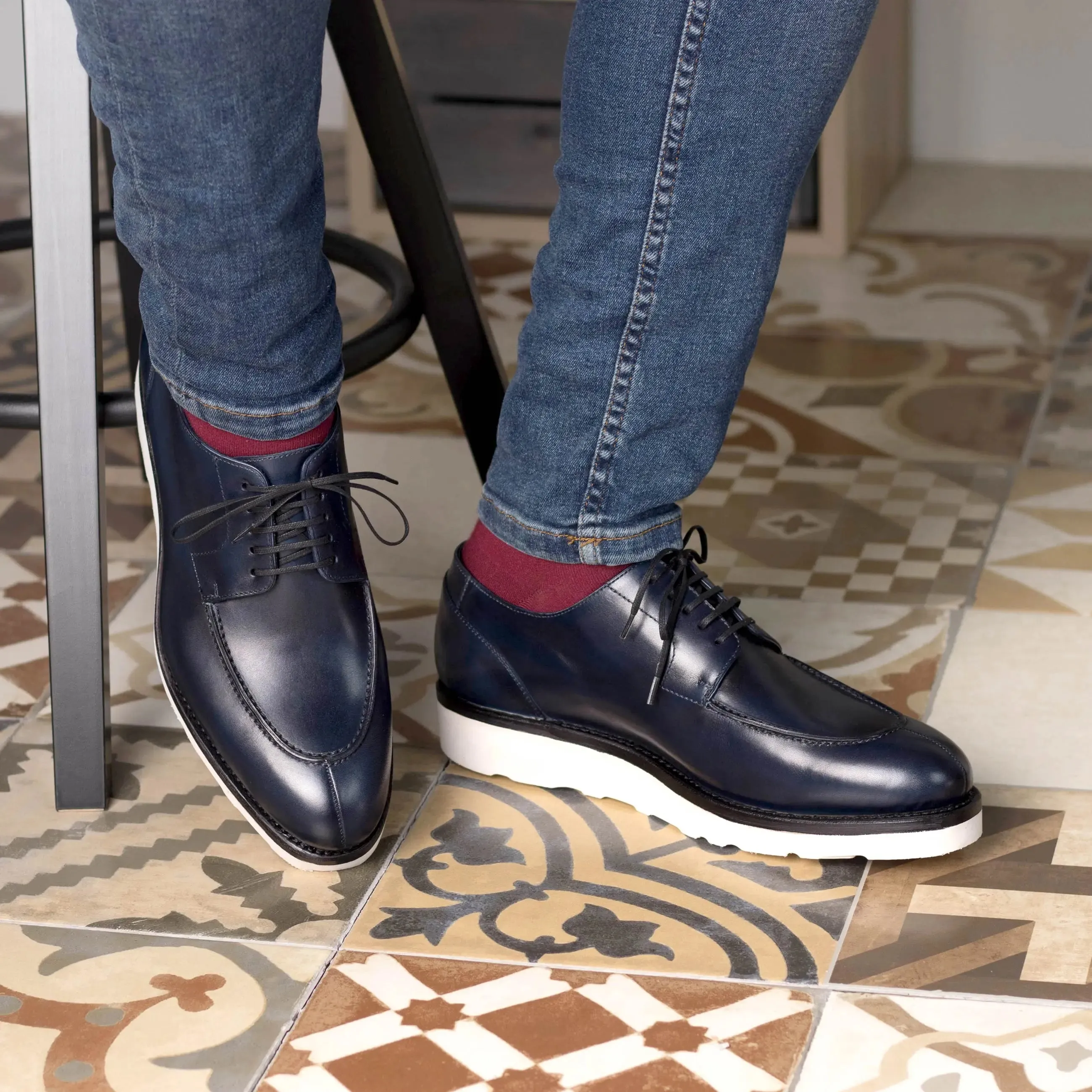 DapperFam Lorenzo in Navy Men's Italian Leather Derby Split Toe