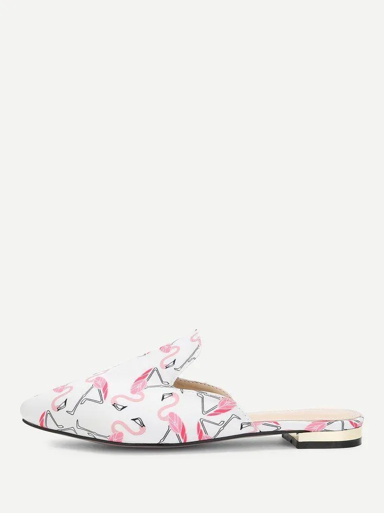 Flamingo Print Pointed Toe Flats