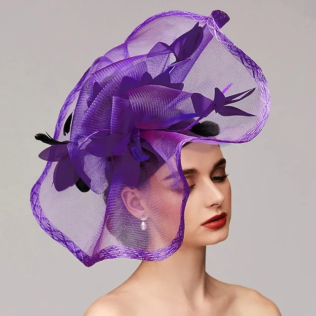 Flowers Feather Headpiece Kentucky Derby Hat