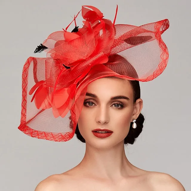 Flowers Feather Headpiece Kentucky Derby Hat