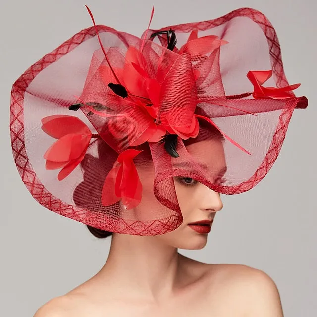 Flowers Feather Headpiece Kentucky Derby Hat