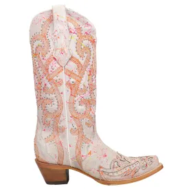 Fluorescent Embroidery Tooled-Inlay Studded Snip Toe Cowboy Boots