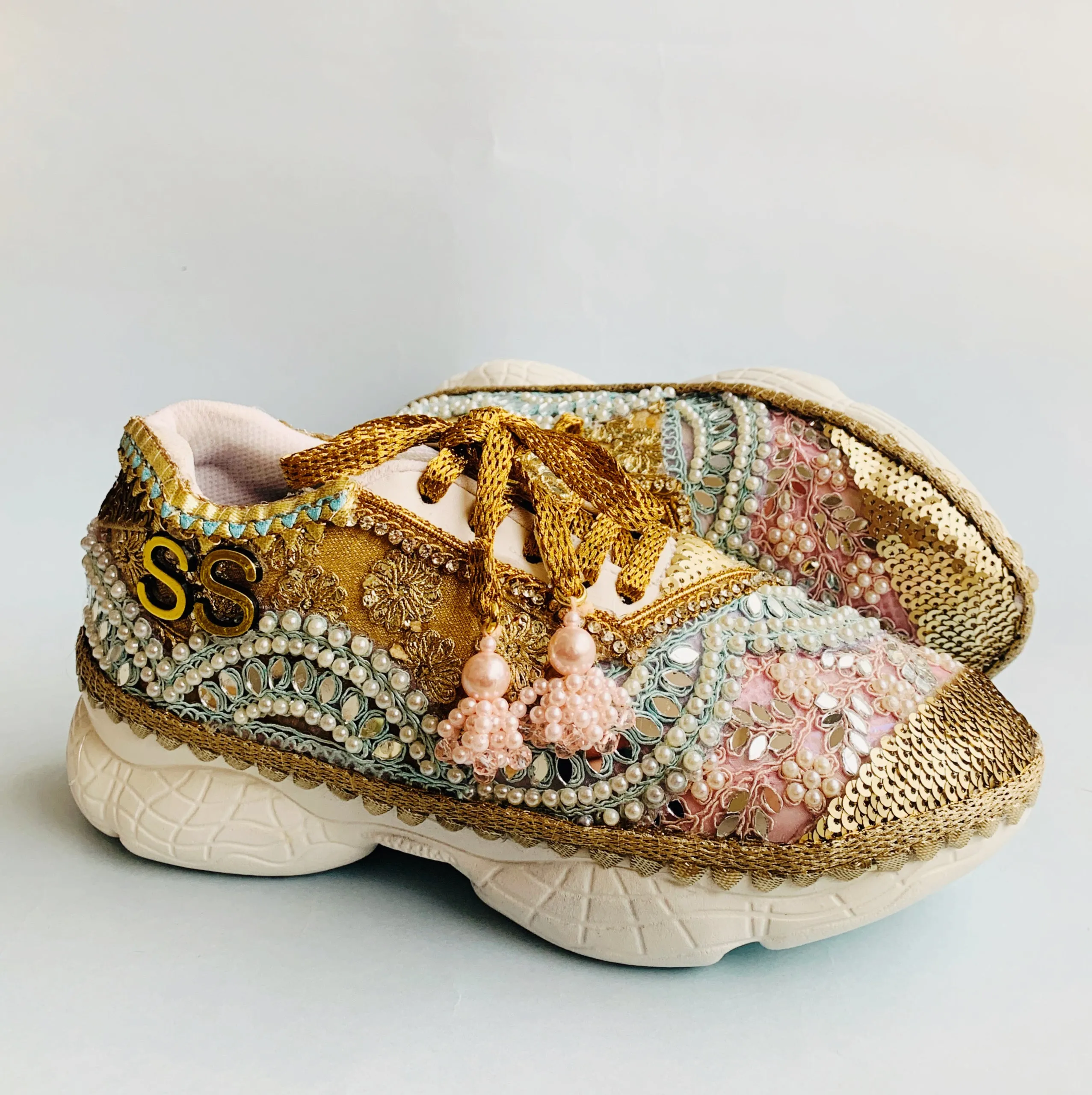 FUNKY N TRENDY pastel theme bridal sneakers / bridesmaid sneakers/ gold sneakers / golden sneakers / gold shoes