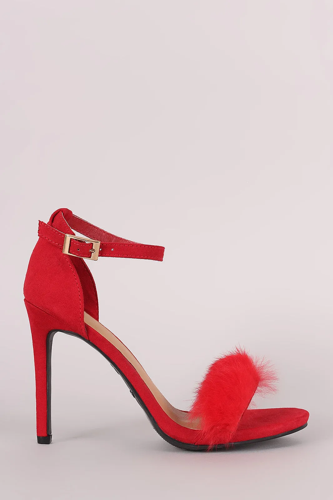 Furry One Band Ankle Strap Stiletto Heel