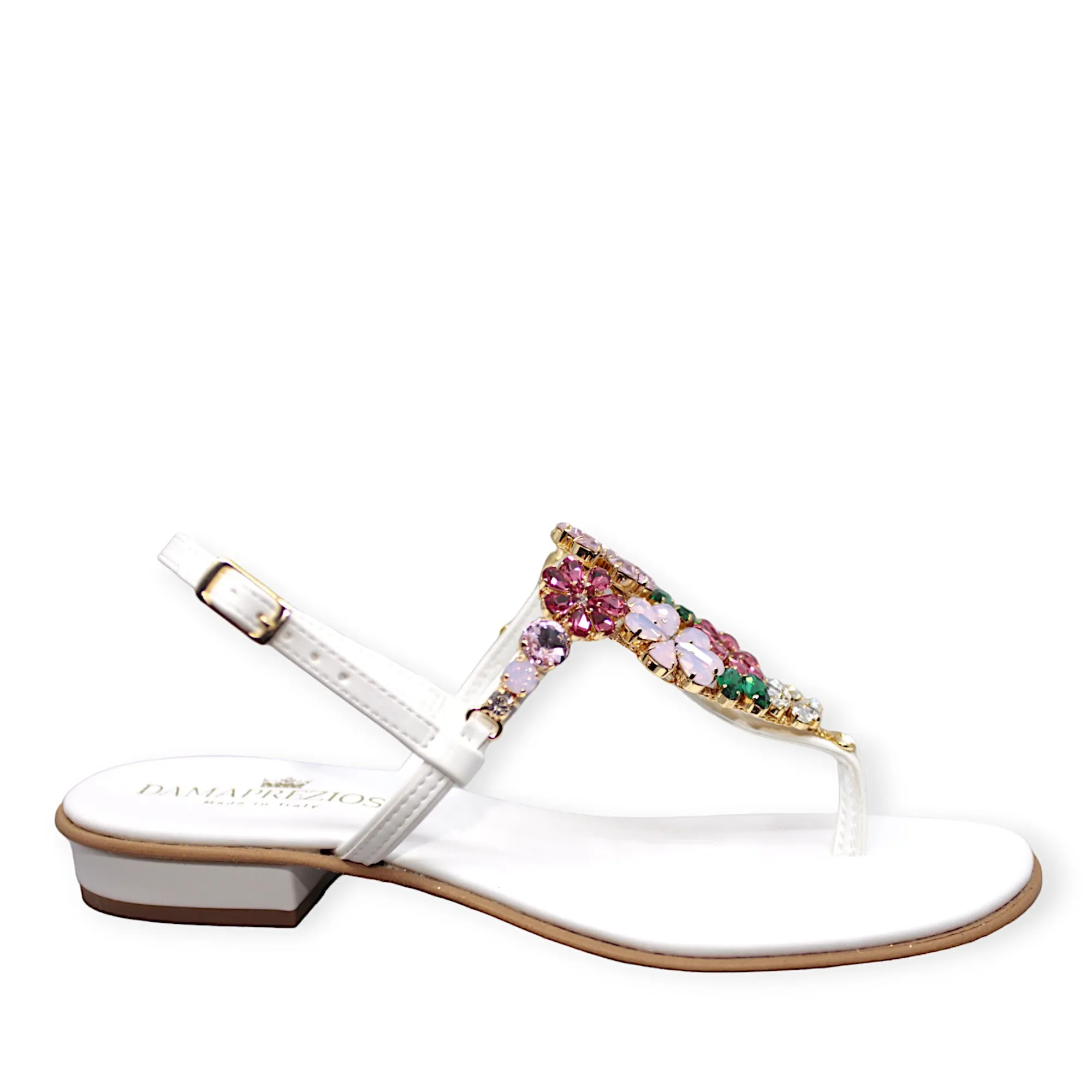 Gilda White Sandals With Light Pink Crystals.