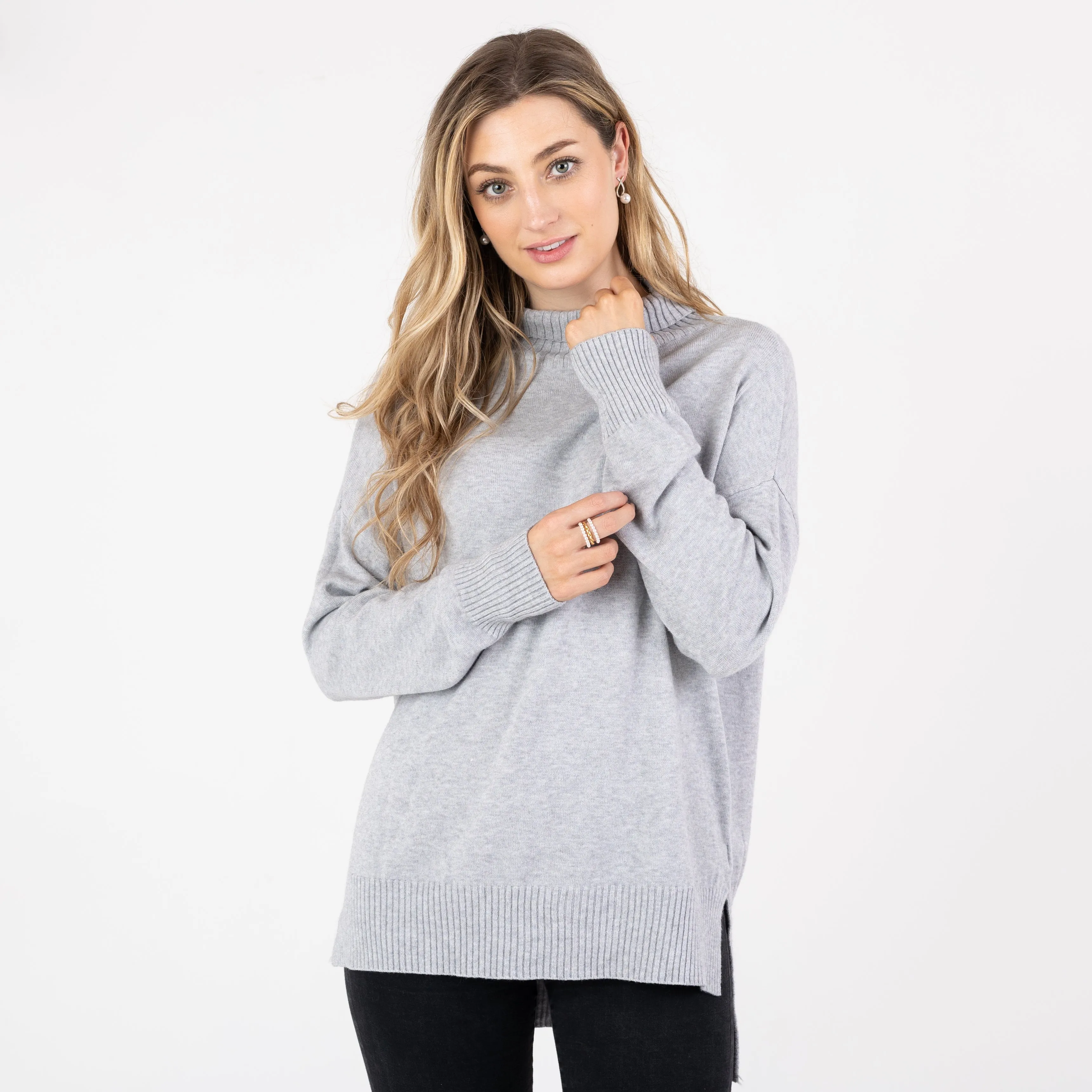 Grey High Neck Plain Jumper