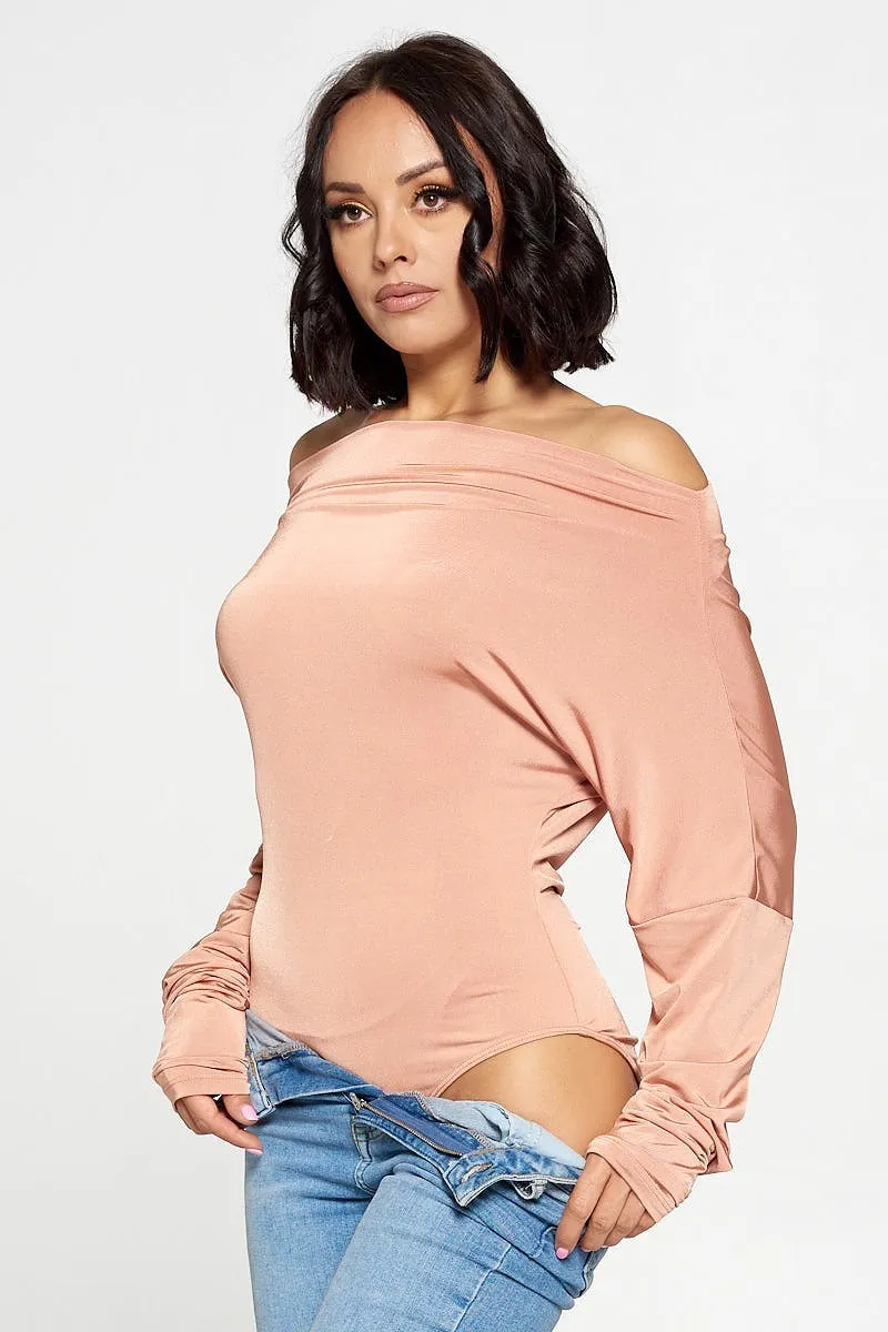 Jenna Multiway Self-Tie Peach One Shoulder Bodysuit