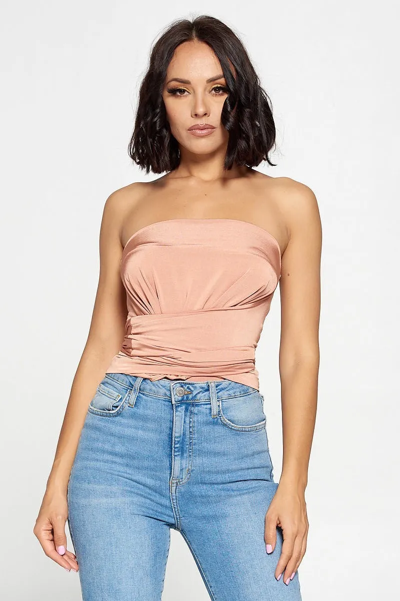 Jenna Multiway Self-Tie Peach One Shoulder Bodysuit