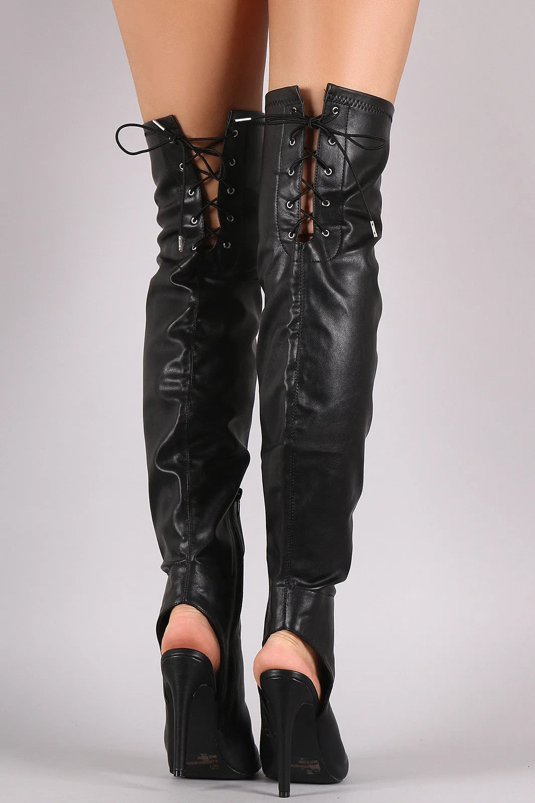 Kassie - Leather Peep Toe Over the Knee Boots