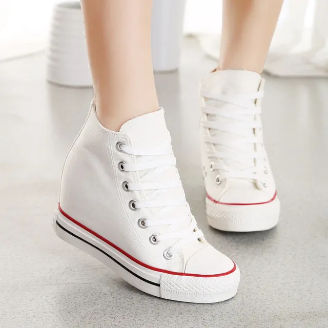 KUYUPP Superstar High Top Canvas Women Shoes Espadrilles Spring Autumn Women's Wedges Shoes Lace Up Casual Shoes Sapatilha YD120