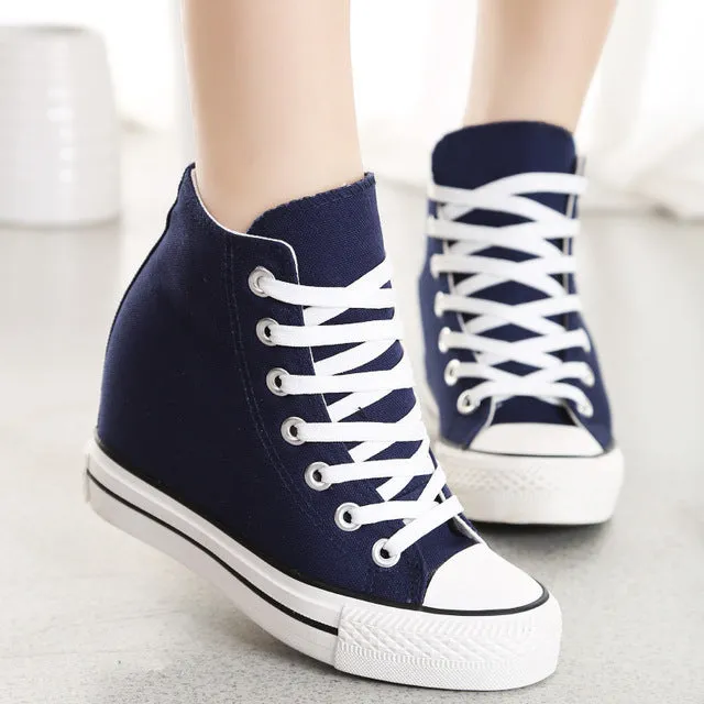 KUYUPP Superstar High Top Canvas Women Shoes Espadrilles Spring Autumn Women's Wedges Shoes Lace Up Casual Shoes Sapatilha YD120