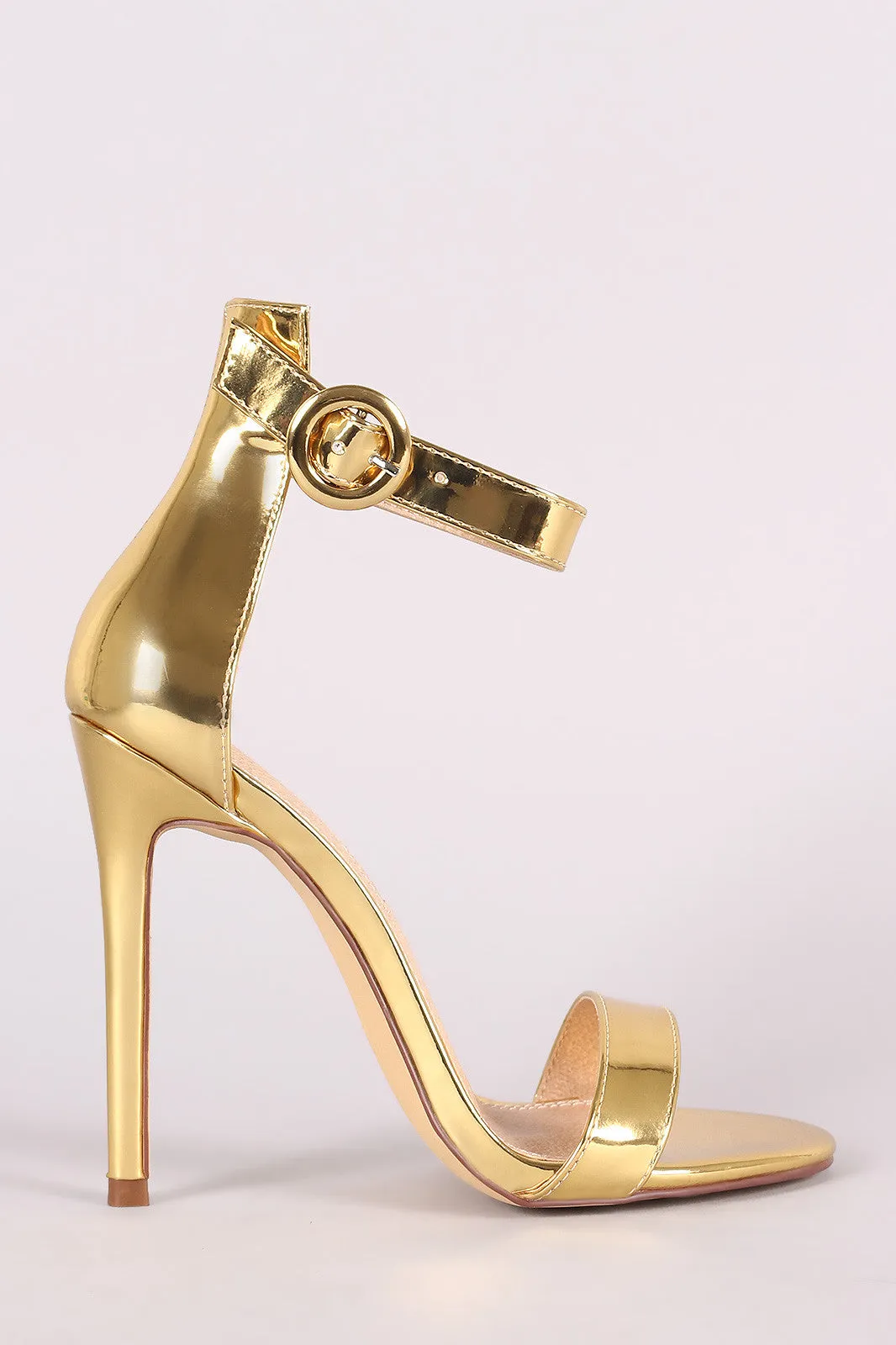 Liliana Metallic Ankle Strap Open Toe Stiletto Heel