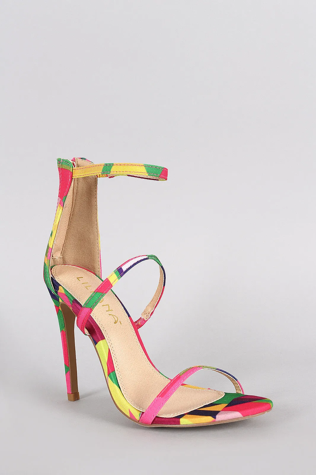 Liliana Multicolor Geometric Pattern Triple Straps Single Sole Heel