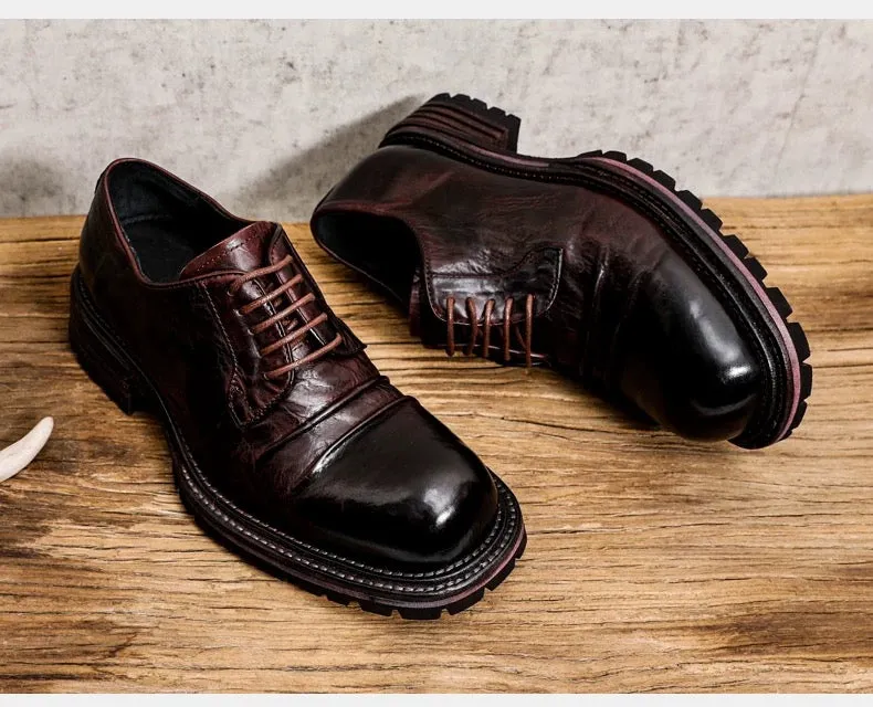 Men's Washed Pleated Derby Shoes