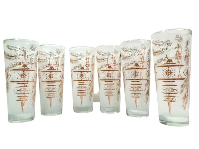 Mid-Century Joyous Noel Tall Collins Glasses (Set of 6)