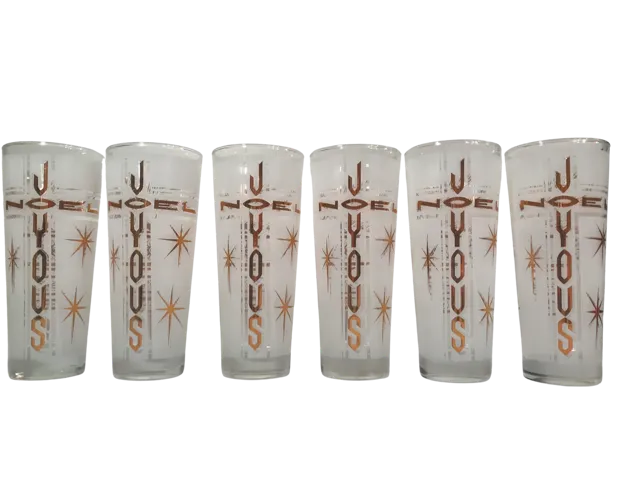 Mid-Century Joyous Noel Tall Collins Glasses (Set of 6)