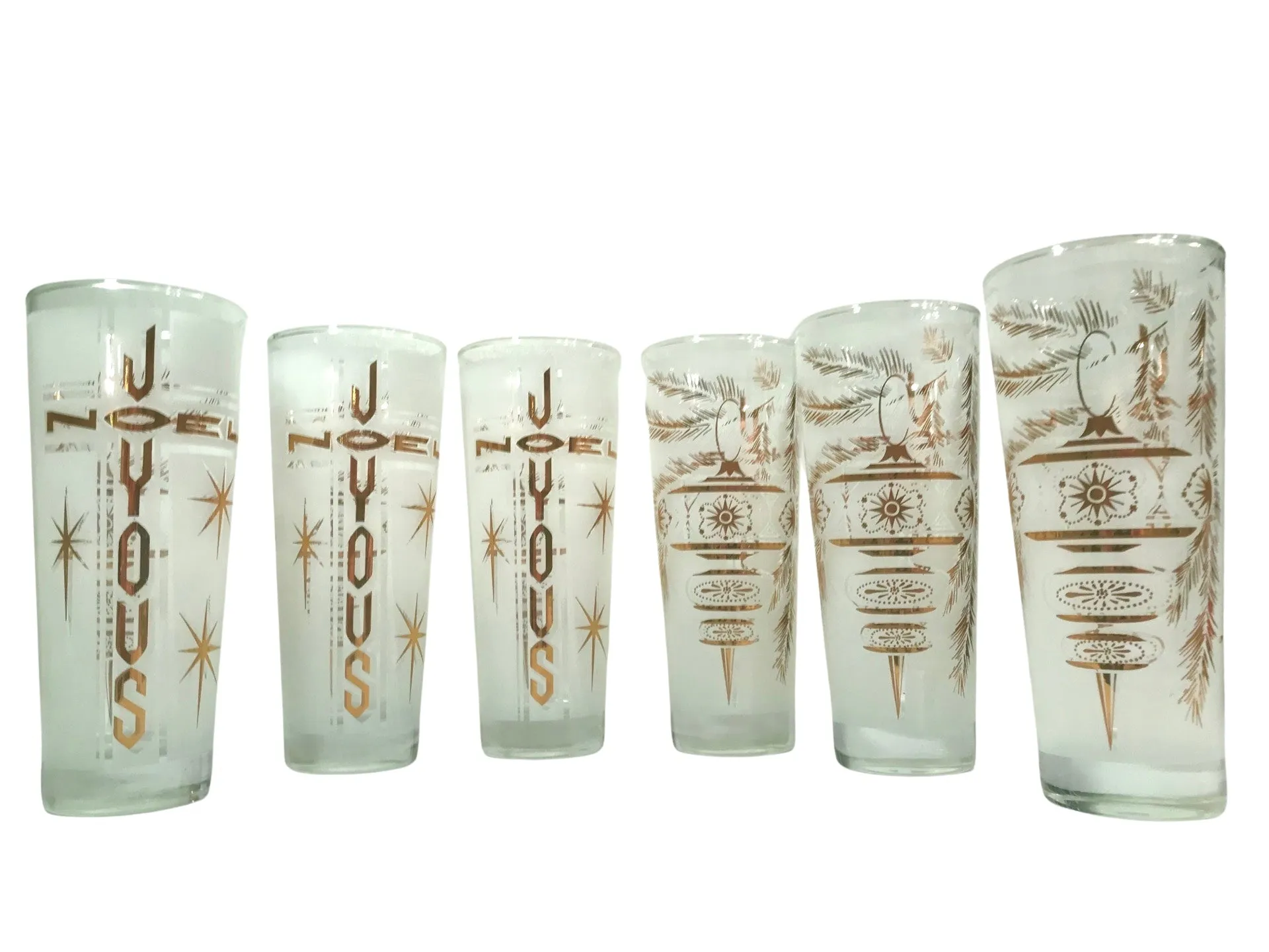 Mid-Century Joyous Noel Tall Collins Glasses (Set of 6)