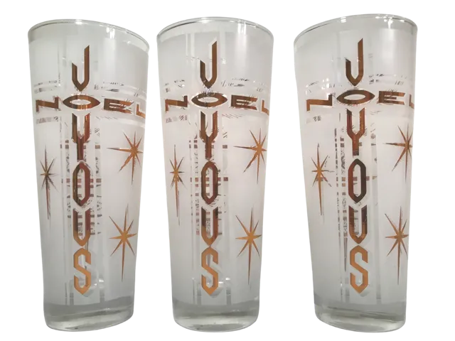 Mid-Century Joyous Noel Tall Collins Glasses (Set of 6)