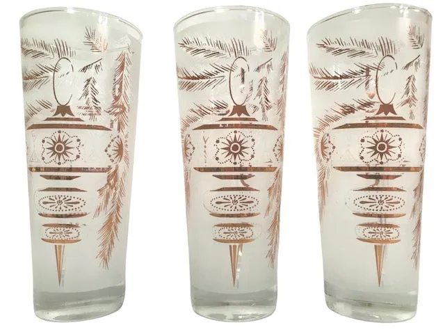 Mid-Century Joyous Noel Tall Collins Glasses (Set of 6)