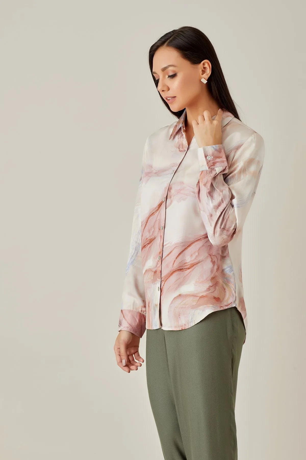 Multicolor Satin Shirt for Ladies- Qua