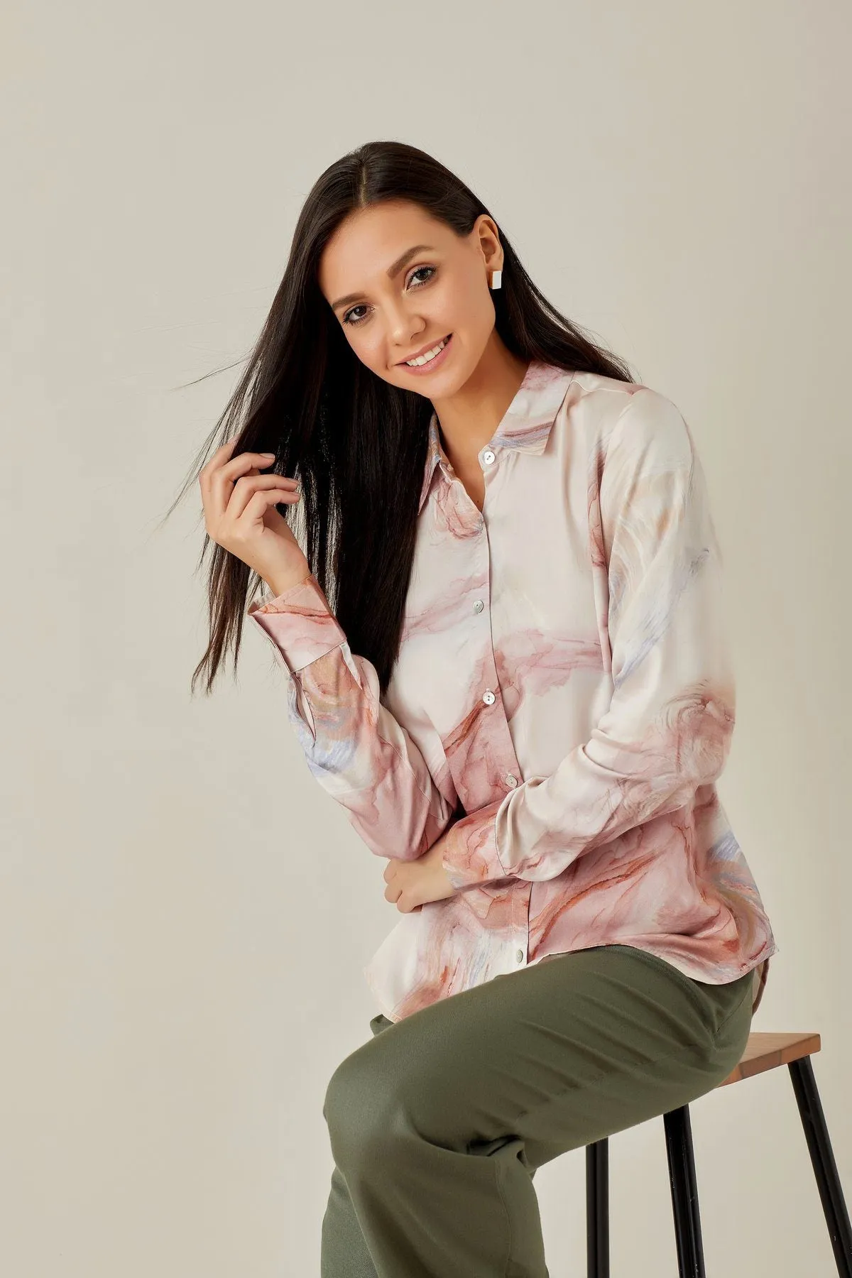 Multicolor Satin Shirt for Ladies- Qua