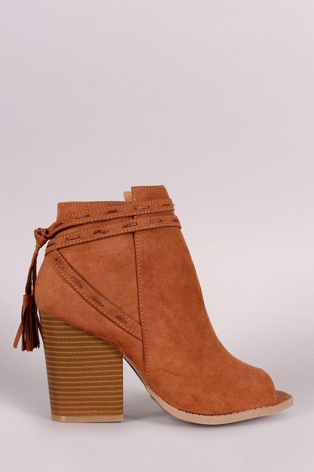 Qupid Wrap Tassel Peep Toe Booties