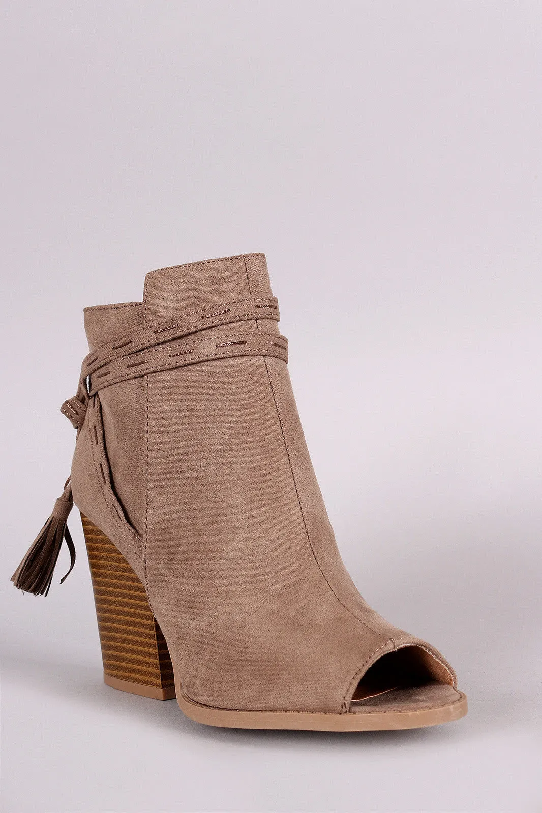 Qupid Wrap Tassel Peep Toe Booties