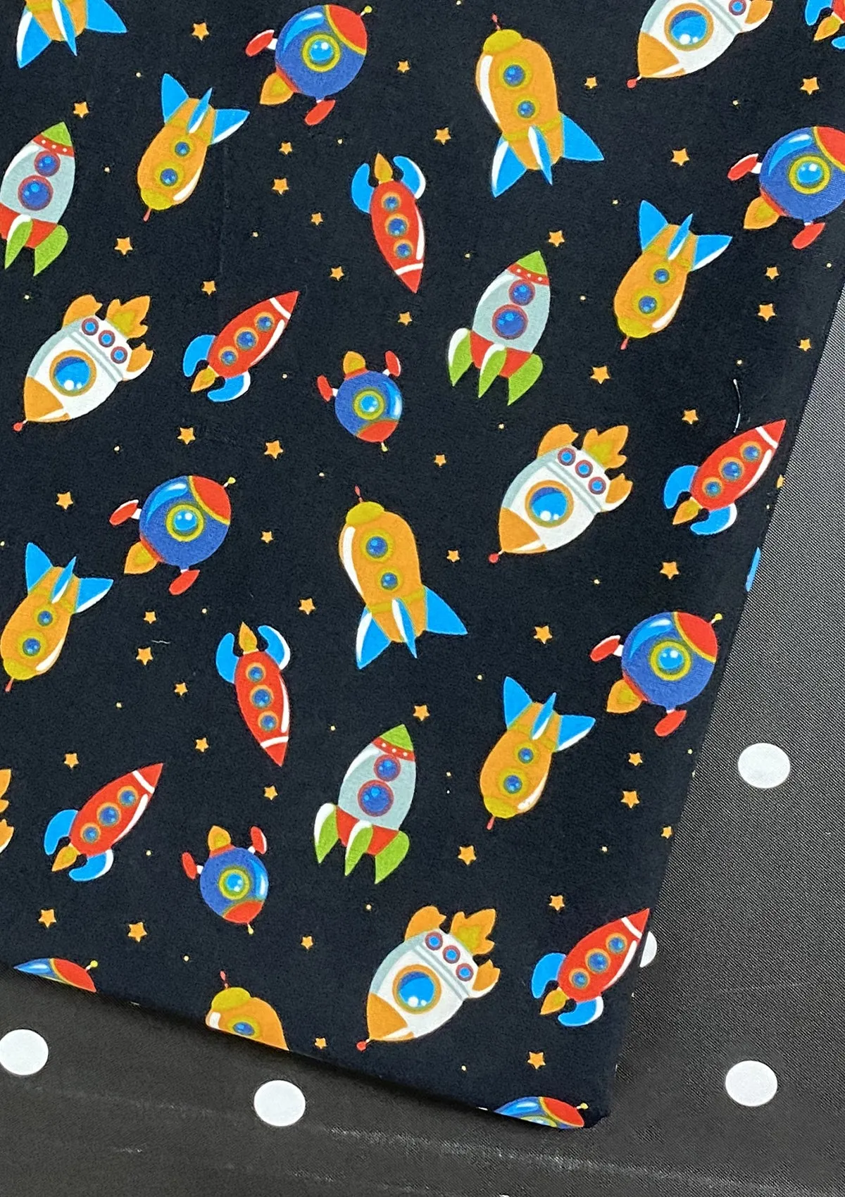 Rockets Spaceships Cotton Print Fabric Space Theme 45" Wide 100% Craft Poplin Dress Material D#141 - Black