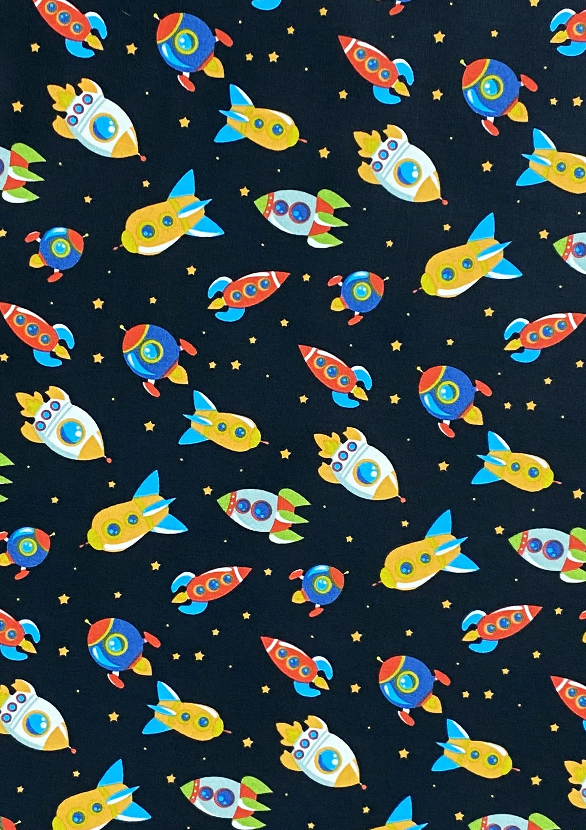 Rockets Spaceships Cotton Print Fabric Space Theme 45" Wide 100% Craft Poplin Dress Material D#141 - Black