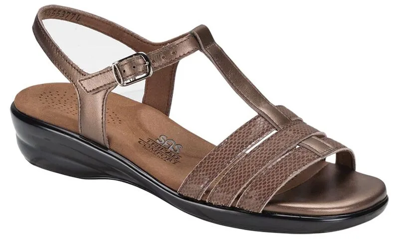 SAS Women's Capri Bronze Snake T-Strap Sandal-CAPRI232-Made in USA-Brandy's Shoes