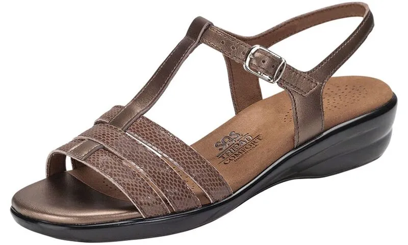 SAS Women's Capri Bronze Snake T-Strap Sandal-CAPRI232-Made in USA-Brandy's Shoes