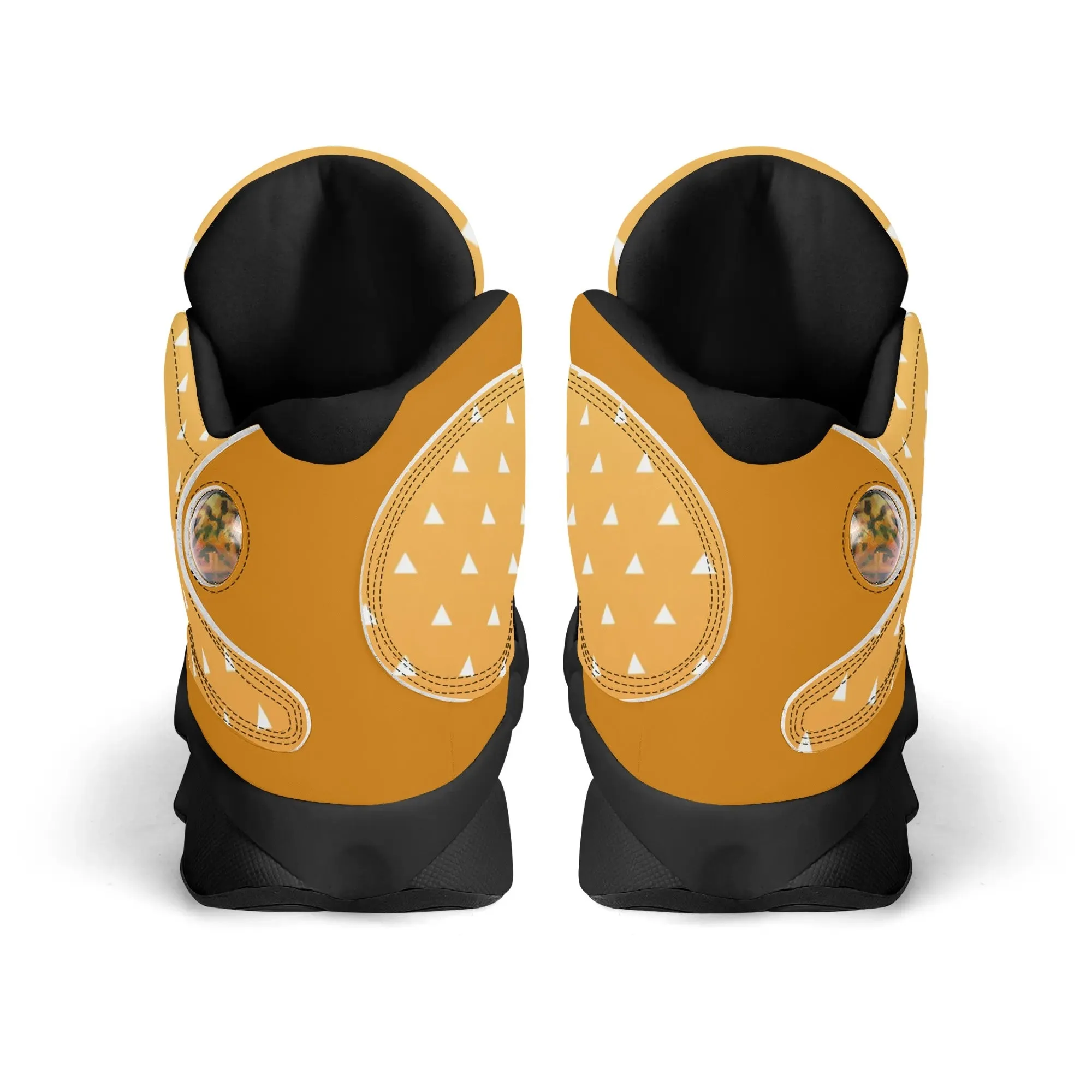 Skate shoe | High Top Sneakers | PU Vegan Leather Basketball shoes | Anime Slayer of Demon | Yellow Orange Triangles