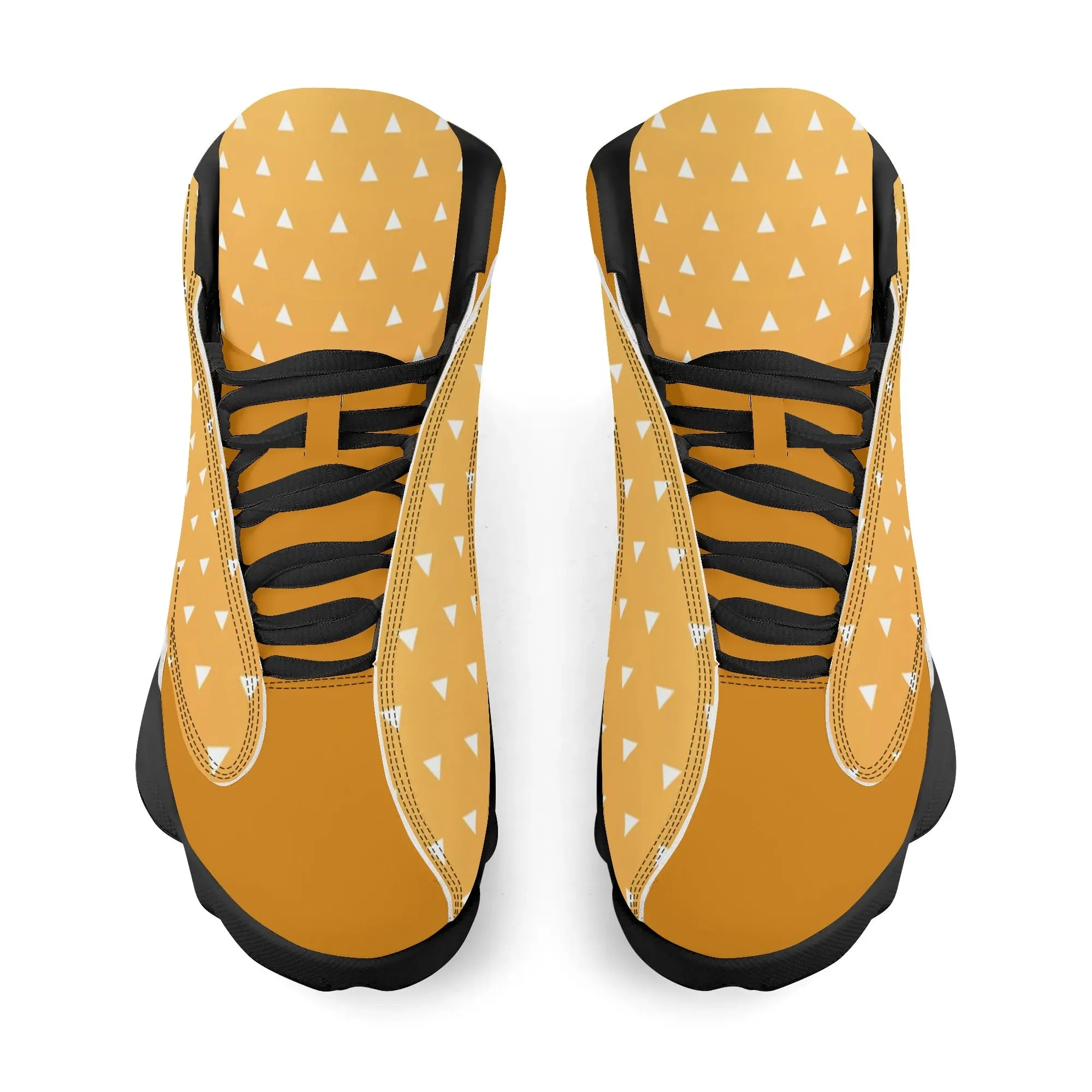 Skate shoe | High Top Sneakers | PU Vegan Leather Basketball shoes | Anime Slayer of Demon | Yellow Orange Triangles