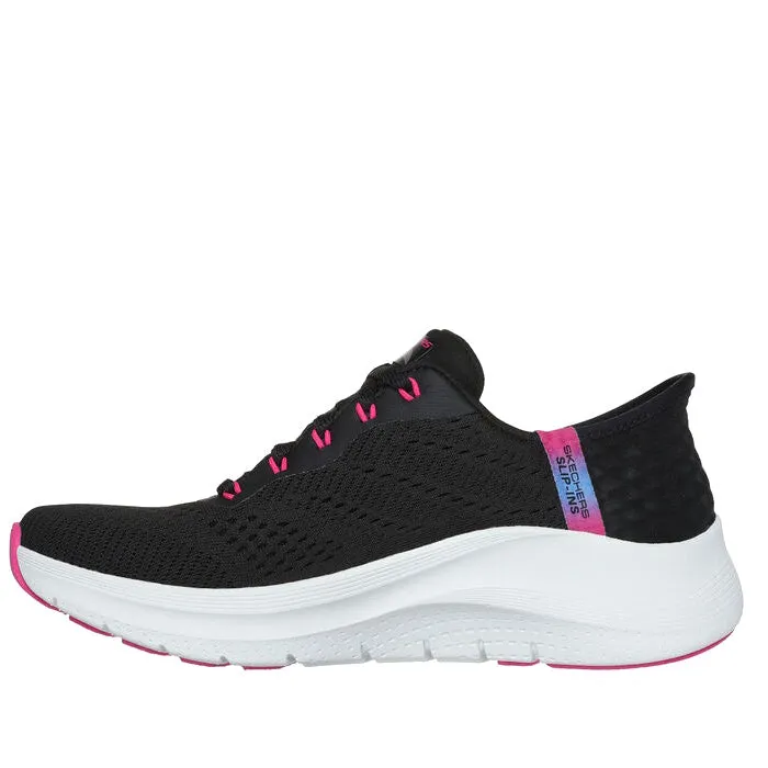 Skechers Arch Fit 2.0 Slip In Lace Up Easy Chic Black Hot Pink