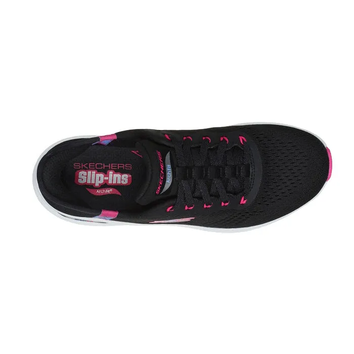 Skechers Arch Fit 2.0 Slip In Lace Up Easy Chic Black Hot Pink