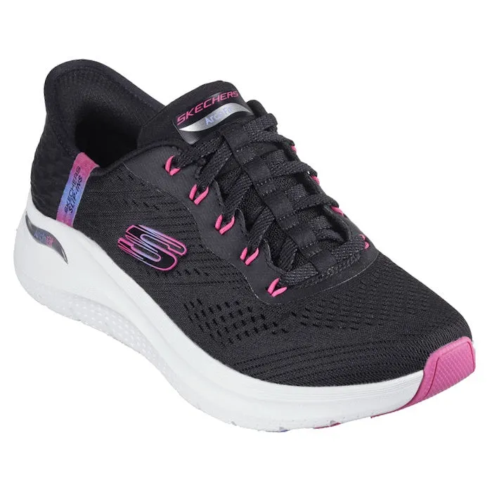 Skechers Arch Fit 2.0 Slip In Lace Up Easy Chic Black Hot Pink