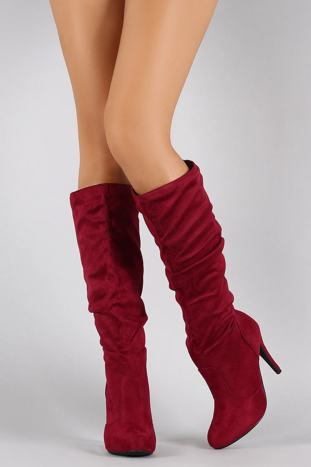 Suede Slouchy Almond Toe Stiletto Knee High Boots