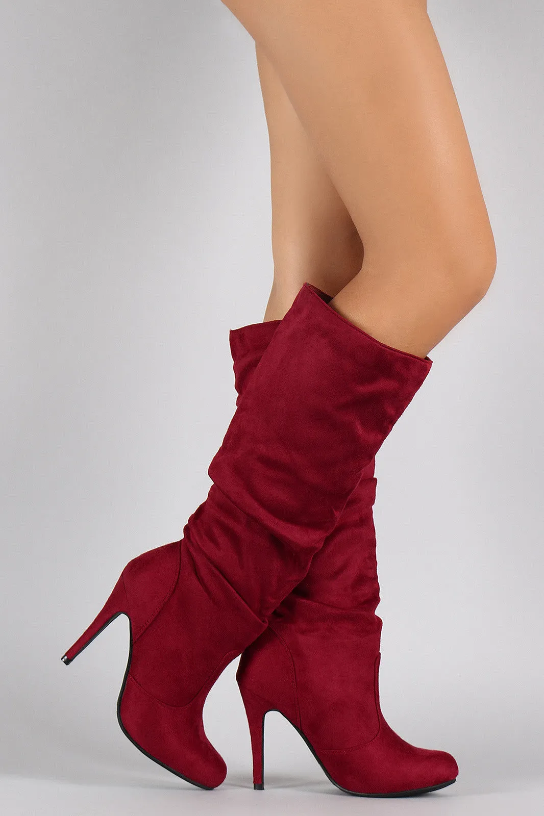 Suede Slouchy Almond Toe Stiletto Knee High Boots