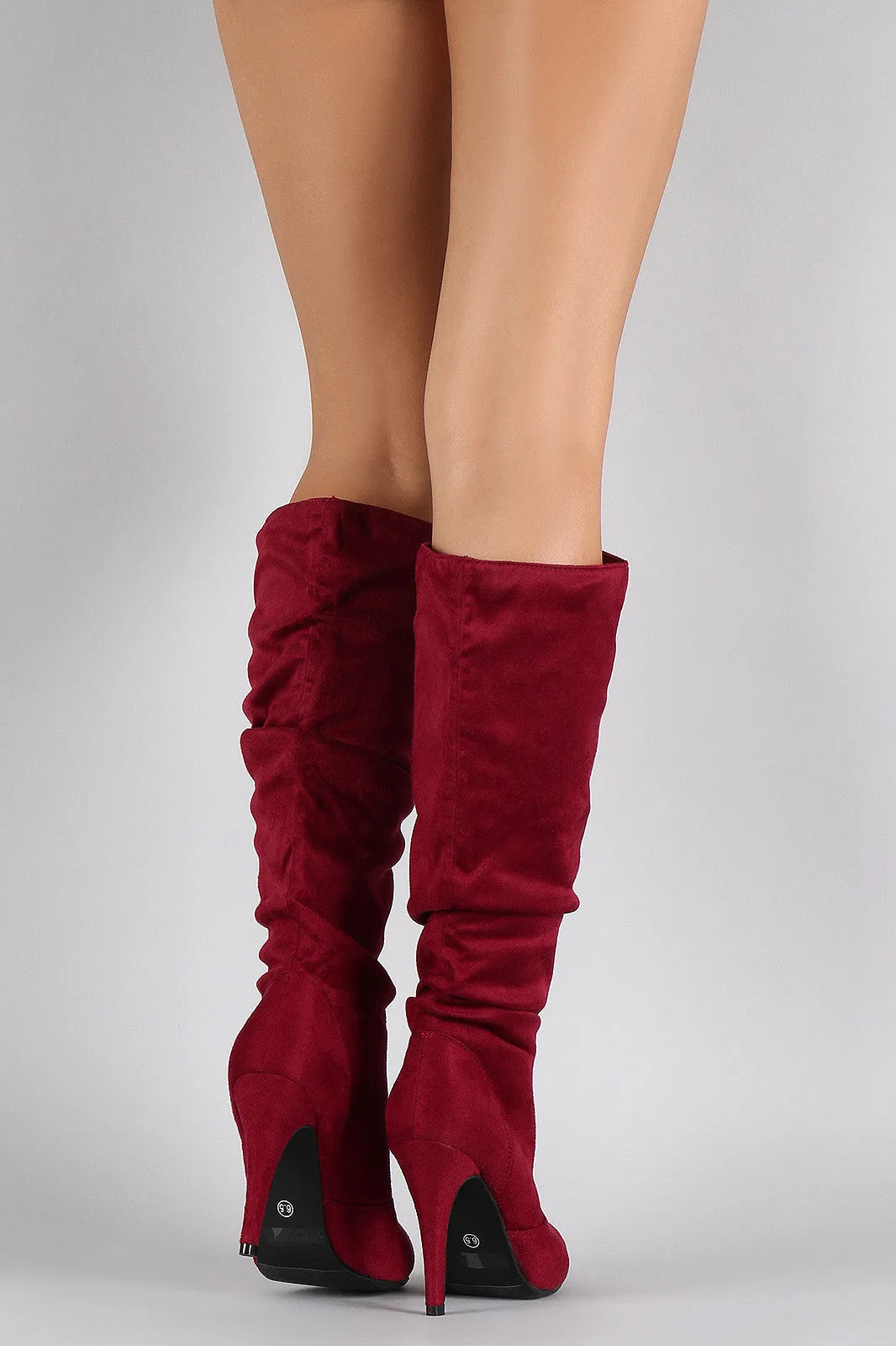 Suede Slouchy Almond Toe Stiletto Knee High Boots