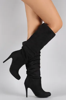 Suede Slouchy Almond Toe Stiletto Knee High Boots