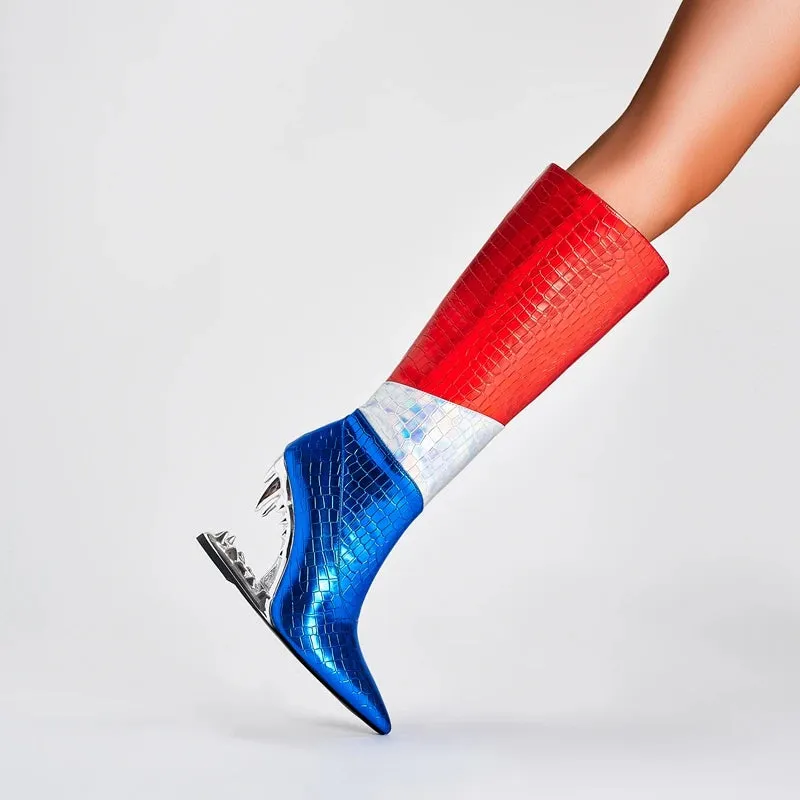 Trendy Patriotic Calf High Heel Boots